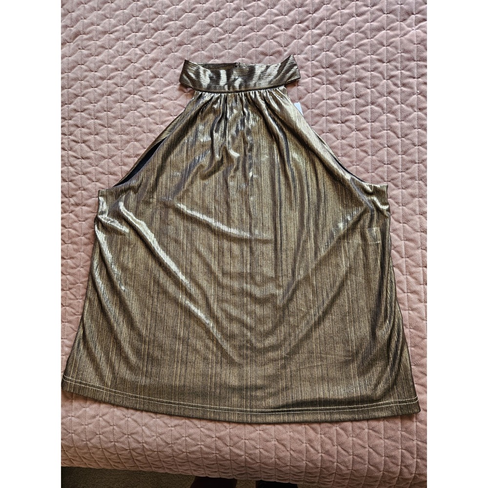 NWT Current Air by Anthropologie Metallic Lined Gold High Neck Halter Top, LG